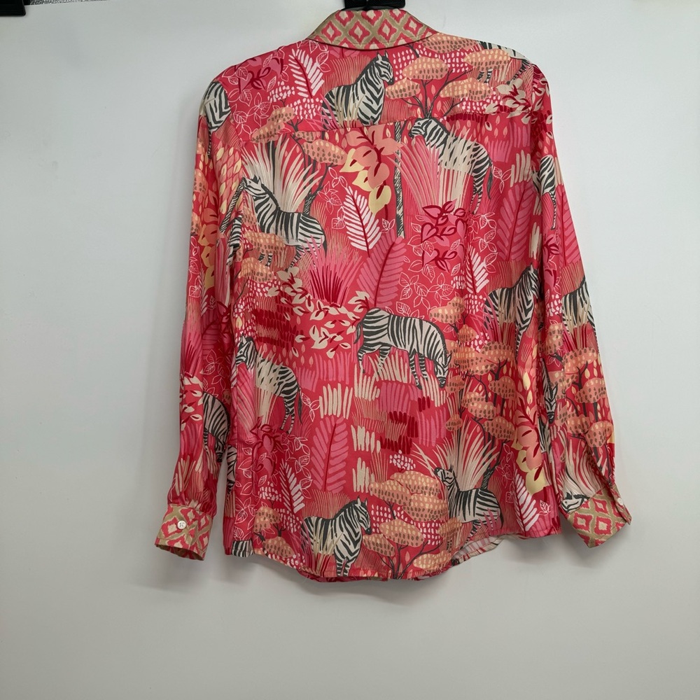 J Mc Laughlin Darcey Silk Button Up Shirt W/ Animal Print Sz S - Picture 6 of 14